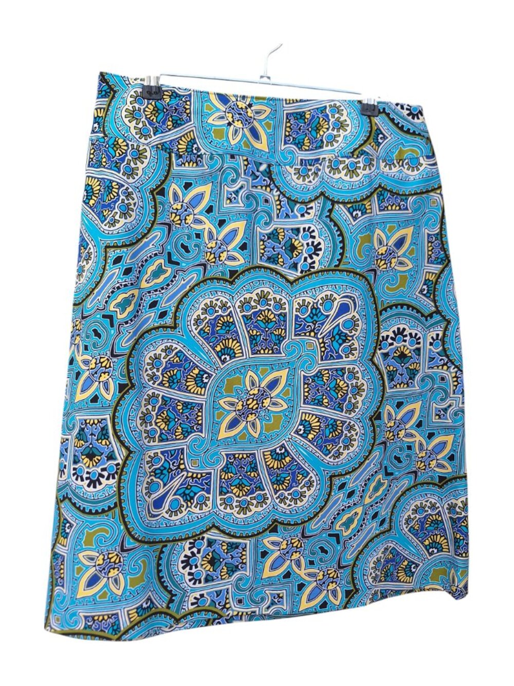 East 5th Blue Paisley Medallion Pencil Skirt Size 12 Office Vintage Vibe